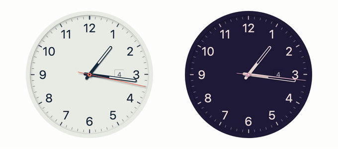 Two Clock UI clocks running side by side, one sweeping smoothly and one ticking